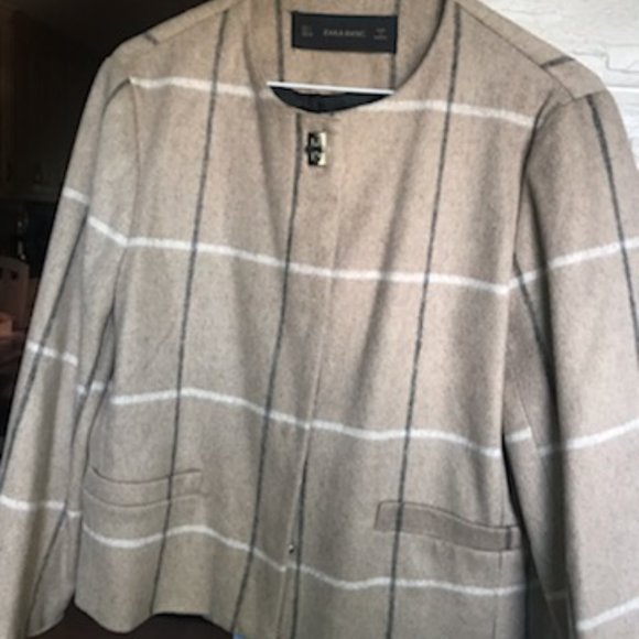 Zara Beige Checkered Blazer Jacket Size Large - Picture 1 of 5